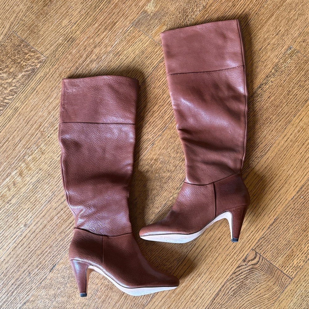 Cynthia Vincent Brown Leather Knee-High Boots with inner zipper. Like new.